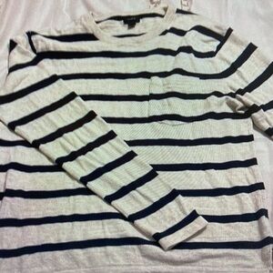 J. Crew Cream and Black Striped Long-Sleeve Top